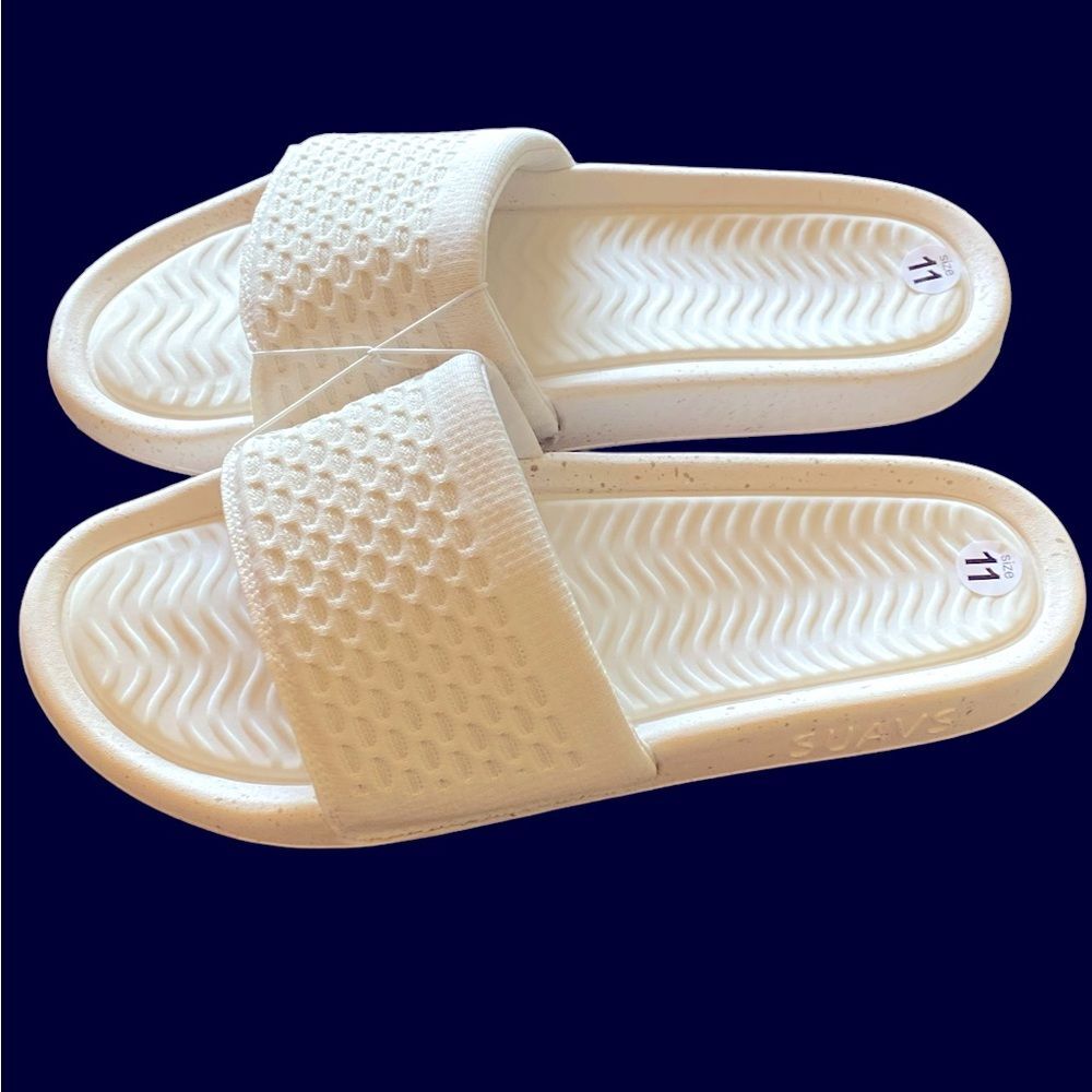Suavs The Eddy Slide flip flops Jet sand White NWOT men’s size 11 beachwear - Picture 3 of 9